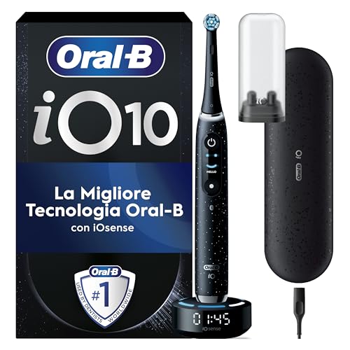 Oral-B Spazzolino Elettrico Ricaricabile iO 10 Nero, 1 Spazzolino Elettrico Oral B, 1 Testina, Custodia Da Viaggio, io 10 Edizione Limitata, Per Una Pulizia Denti Efficace, Sensore di Pressione
