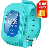 Kids GPS Tracker Smart Watch Phone Children Wrist Bracelet with SIM Card SOS Anti-lost Finder Parent Control on Universal Smartphone 7Days Plan Included (Blue)