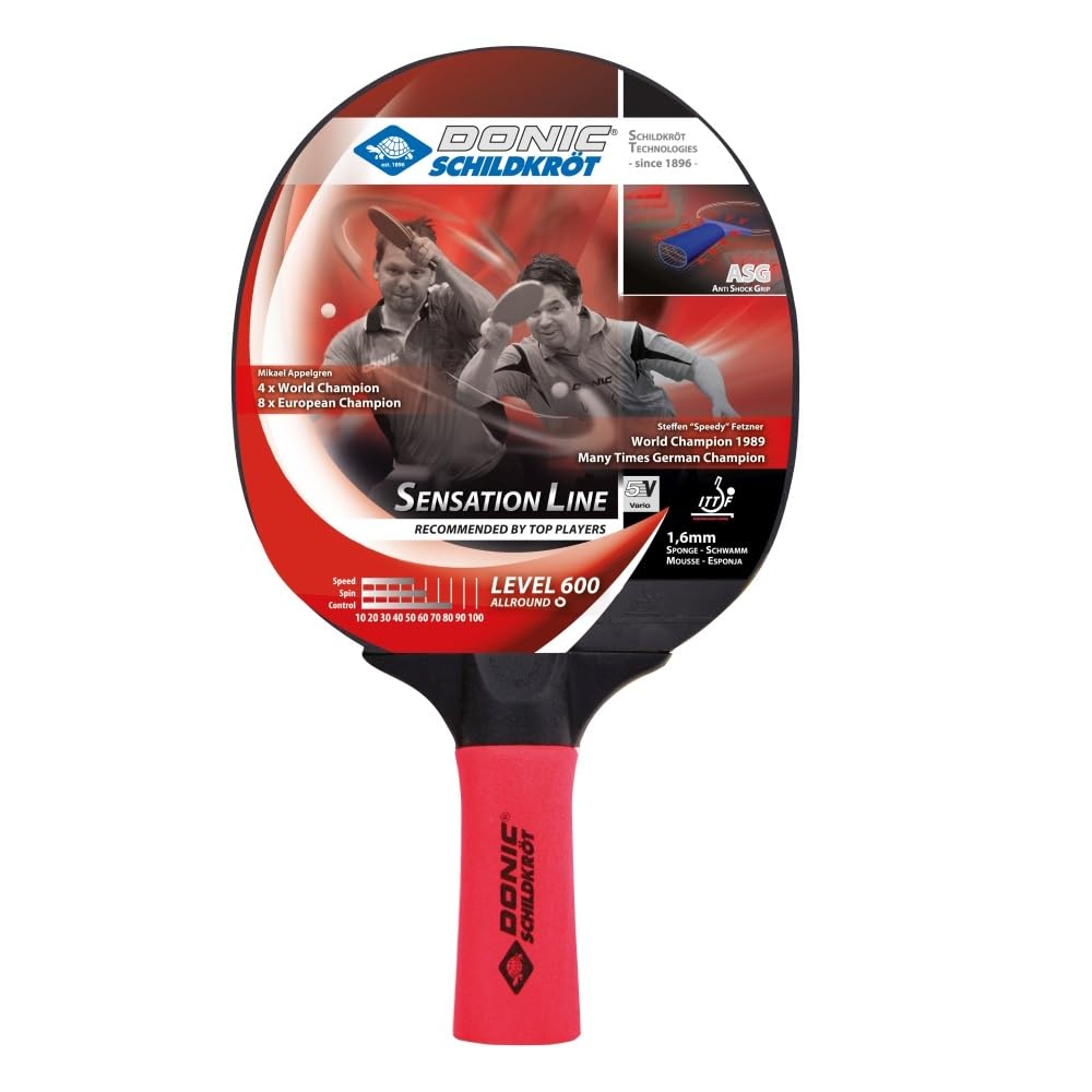 Donic-Schildkroet Sensation Line 600 Table Tennis Bat, ASG Handle, 1.6 mm Sponge, Prestige Pad - ITTF, 724402