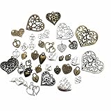 100g (about 70pcs) Craft Supplies Antique Bronze Antique Silver Heart Valentine Wedding Charms Pendants for Crafting, Jewelry Findings Making Accessory For DIY Necklace Bracelet (Heart Charms)