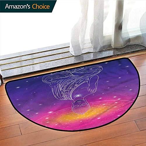 DESPKONMATS Psychedelic Semicircular Carpet Bedroom Room, Zen Chakra Boho Absorbent Floor Mats Non-Slip Mat, Phthalate Free, Rugs for Office Stand Up Desk, Half Circle-W70.8 x R39.4 INCH