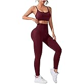 OYOANGLE Women's Workout Sets Two Piece Cross Back Sports Bra Matching High Waist Leggings Sets Gym Outfits