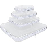 Owfeel 4PCS Clear Hard Shell Zipper Case, Plastic Double Zippered Storage Organizer Pouches for Travel, Transparent Cosmetic Bag for Make Up Tools, Toiletries, Toy Storage