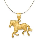 The Black Bow 14k Yellow Gold Satin and Diamond Cut Horse Necklace, 22mm