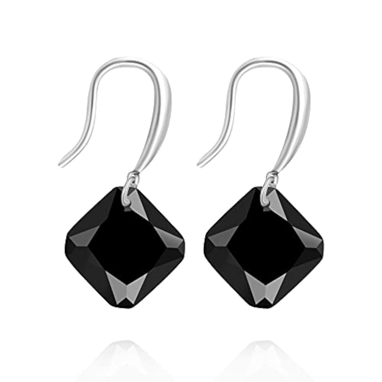 Uloveido Black Square Crystal Dangle Drop Earrings Rhombus Cubic Zirconia Hook Earrings for Women WE030 (Black)