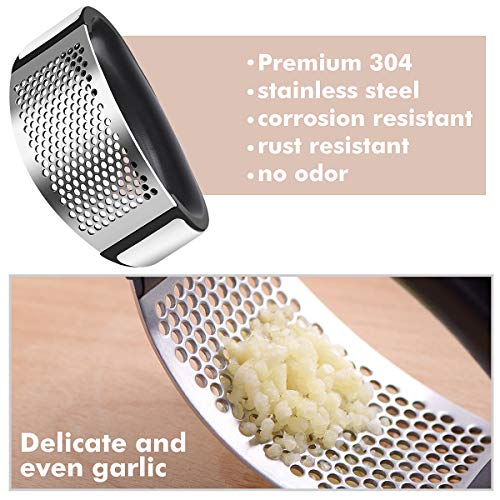 Funkprofi Garlic Press Rocker Stainless Steel Garlic Crusher Squeezer Slicer Mincer Chopper Kitchen Gadget with Handle Easy to Clean