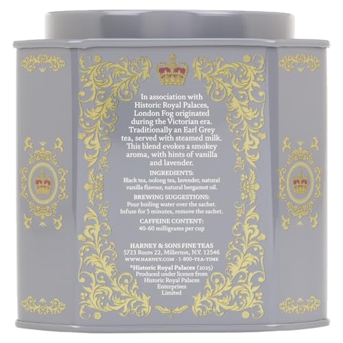 HARNEY & SONS VICTORIAN LONDON FOG TEA, BLACK AND OOLONG TEA WITH CITRUS, VANILLA AND LAVENDER | 30 SACHETS, HISTORIC ROYAL PALACES COLLECTION (TIN DESIGN MAY VARY)