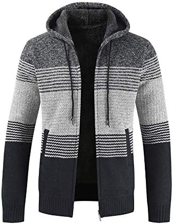 Pius Size Hoodies for Men, Corriee Winter Classic Stripe Thick Warm Cardigan Sweater Coats Mens Zip Hooded Tops