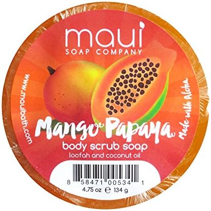 Maui Soap Co. Hawaiian Body Scrub Soap with Loofah and Coconut Oil (Mango Papaya)