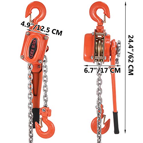 Happybuy Manual Lever Chain Hoist, 11/2 Ton 3300 lbs Capacity 20 FT
