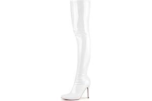 CAMSSOO Women's Patent Leather PU Thigh High Boots Pointy Toe Side Zippe Fashion Comfy Sexy Stiletto High Heel Over The Knee Boots