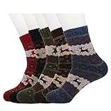 Zmart Women 5 Pairs Multi-Colored Cartoon Christmas Thick Wool Socks Winter Warm Socks