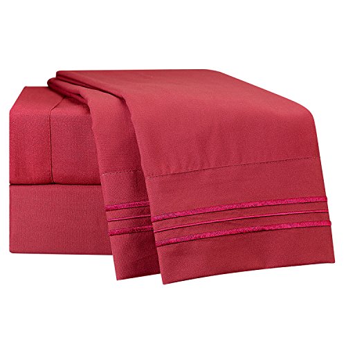 King Size Bed Sheets Set, Red Burgundy, Best Quality Bedding Sheet Set