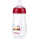 Nuby Wide Neck Bottle with Anti-Colic Air System, Colors/Prints May Vary, 1 Pack of 1 Bottle