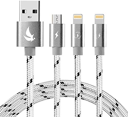 Multi Charging Cable, Elitesoft 3 in 1 Braided Multiple USB Charger Cable 4.9ft Adapter Connector with 2 Lightning and 1Micro USB for iPhone, iPad Air, Mini, Samsung Galaxy, Android phone and tablet
