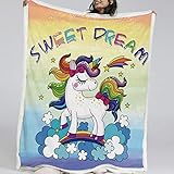 BlessLiving Rainbow Unicorn Blanket Soft Warm Blanket Bed Couch Sofa Kids Girls Lightweight Travelling Camping Throw (Throw, 50 x 60 inches)