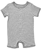 Short Sleeve Snap Up Romper 100% Cotton (3-6 Months, Lt Grey & White)