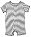 Short Sleeve Snap Up Romper 100% Cotton (3-6 Months, Lt Grey & White)