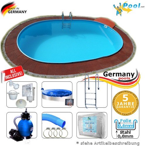 Ovalbecken 7,40 x 3,50 x 1,50 m Set Stahlwandpool Schwimmbecken Ovalpool 7,4 x 3,5 x 1,5 Swimmingpool Stahlwandbecken Fertigp
