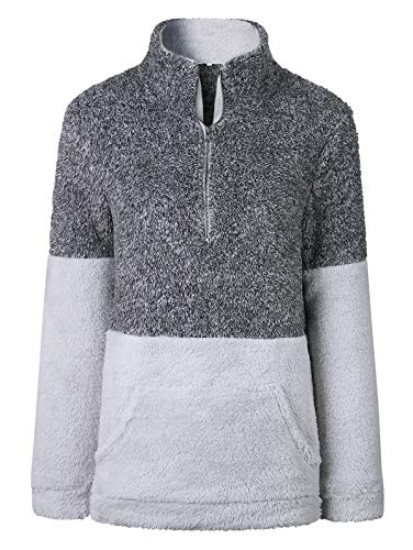 TEMOFON Womenâs Long Sleeve Zipper Fleece Jacket Sherpa Pullover Winter Outwear Sweatshirt CoatÂ with Pockets Grey XL