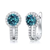 Sterling Silver Genuine London Blue Topaz & White Created Sapphire Women's Earrings (1.60 cttw, 5MM Round)