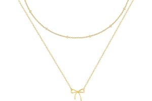 OGD Gold Necklace for Women, Bow Necklace 14K Layered Gold Necklace Dainty Bow Pendant Choker Necklace Trendy Bow Necklace Gold Chain Necklaces for Women Jewelry Gift