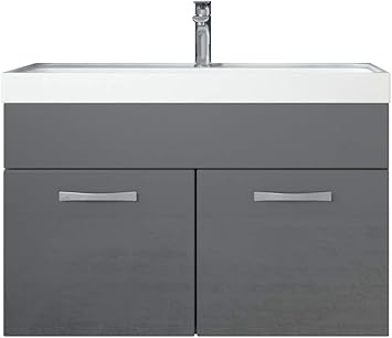 Badezimmer Badmöbel Set Paso 01 80 cm Waschbecken Hochglanz Grau