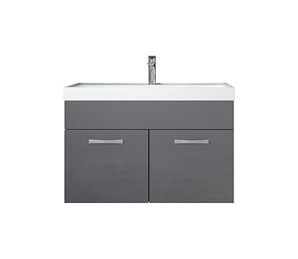 Badezimmer Badmöbel Set Paso 01 80 cm Waschbecken Hochglanz Grau Fronten - Unterschrank Schrank Waschbecken Waschtisch