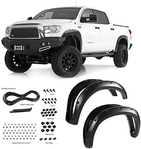 EZ Auto For 07-13 Toyota Tundra (Mud Flaps Must Be Removed If Equipped) (Fleetside Models ONLY) | Textured Matte Black Pocket Bolt-Riveted Style Fender Flare Set, 4 Pcs