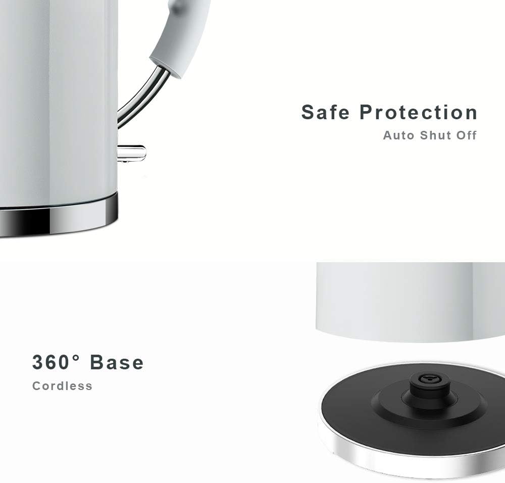 Electric Kettle, ASCOT Stainless Steel Electric Tea Kettle, 1.7QT, 1500W, BPA-Free, Cordless, Automatic Shut-off, Fast Boiling Water Heater - White: Kitchen & Dining