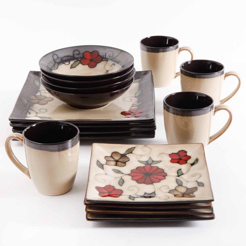 Gibson Studio Poppy Square 16-Piece Dinnerware Set