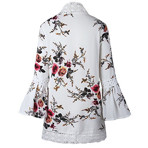 Farmerl Women Lace Floral Cape Casual Coat Loose Blouse Kimono Jacket Cardigan White