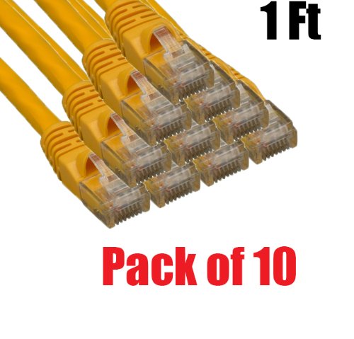 iMBAPrice - (Pack of 10) Premium Pure Copper UL Listed Cat5E Ethernet Cable (1 Feet, Yellow)