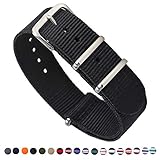 Premium Canvas Fabric Watch Bands Ballistic Nylon Straps Width,Black,18mm