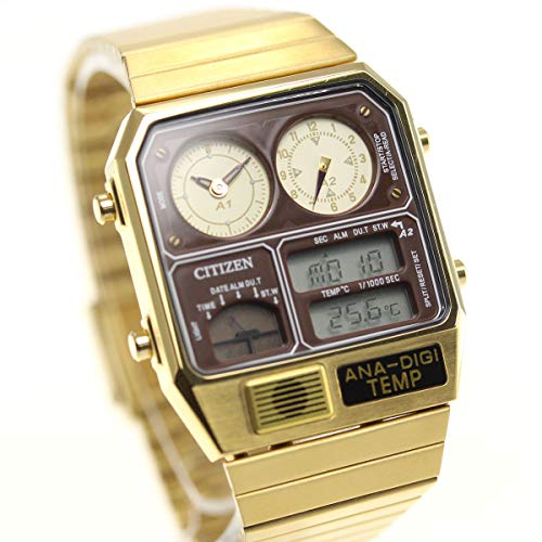 Citizen Record Label Analog Digital Watch Chronograph Analog Digital CITIZEN, ivory/gold, Bracelet Type
