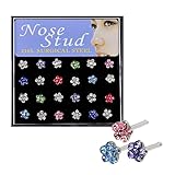 Shuning Straight Nose Stud Rings Pin Bone Piercing Jewelry in Case Flower 18g 24pcs