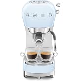 Smeg Manual Espresso Machine with Steam Wand, 15 Bars of Pressure, Stainless Steel Porta Filter, Passive Cup Warmer, User Friendly Controls, and Measuring Scoop Tamper Made in Italy (Pastel Blue)