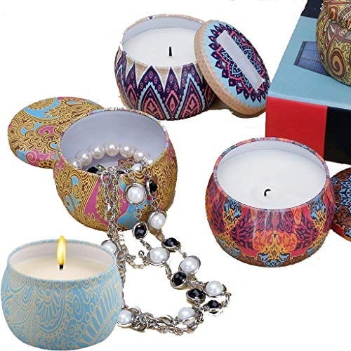 Yinuo Mirror Scented Candles Gift Set, Natural Soy Wax 4.4 Oz Portable Travel Tin Candles Women Gift with Strongly Fragrance Essential Oils for Stress Relief and Aromatherapy - 4 Pack - Thumbnail 4