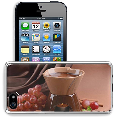 Luxlady Apple iPhone 5/5S Clear case Soft TPU Rubber Silicone Bumper Snap Cases iPhone5/5S IMAGE ID 25128503 Chocolate fondue with fruits on brown background