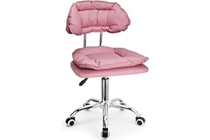 JOSTZHXIN Rolling Stool Backrest, Thick Seat Padding, Heavy Duty Home Office Rolling Chair, Adjustable Height Swivel Stool Chair for Nail Salon Spa Massage Tattoo Work (Pink)