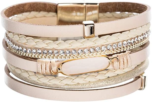 Bohemian Wrap Bracelets for Women - Multilayer Faux Suede Leather Bracelet, Handmade Wrist Magnetic Clasp Cuff Bangle Bracelet…