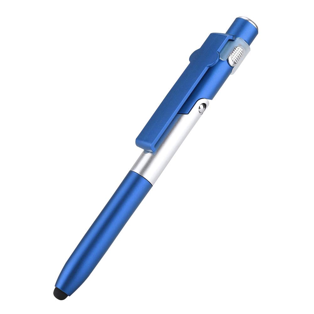 ASHATA Capacitive Pen,4 in 1 Touch Screen Capacitive Ballpoint Pens With LED Light For Tablet,Foldable Capacitive Touch Pen Stylus Pen/Cell Phone Holder Stand(Blue)
