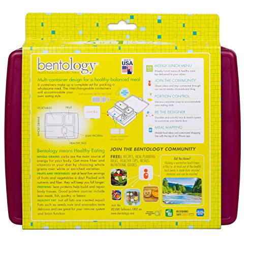 Bentology Leak-proof Bento Lunch Box with 5 Removable Containers, Translucent Raspberry