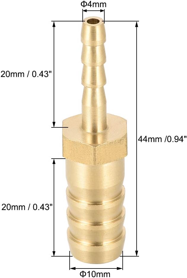 sourcing map Straight Brass Barb Fitting Reducer, Fit Hose ID 10mm to 4mm, Gold, 10mm x 4mm - Image 3