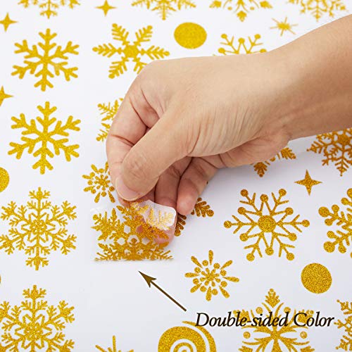 Beautyhero-Christmas-Snowflakes-Clings-Snow-Window-Stickers-Christmas-Decorations-Non-Adhesive-for-Glass-146-x-118-Inches-Gold-and-Silver-Snowflakes-Stickers-Double-Sides-Colors-4-Sheets-176-Pcs