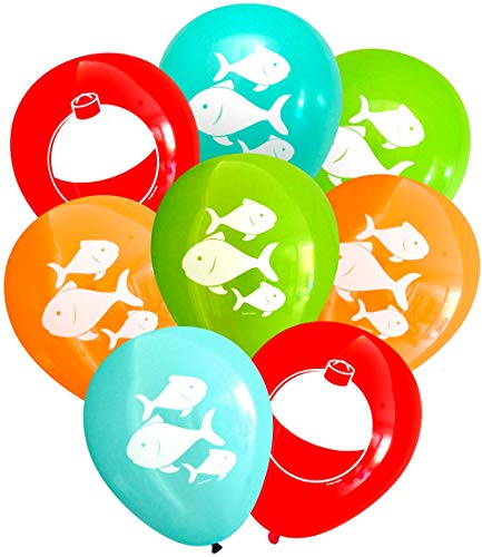Nerdy Words Fish and Bobber Balloons (16 pcs) Fishing Party Decorations (Red, Orange, Aqua, Lime) - Thumbnail 2