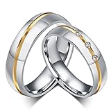Stainless Steel Couple Ring Two Tone CZ Cubic Zirconia Promise Engagement Wedding Band,