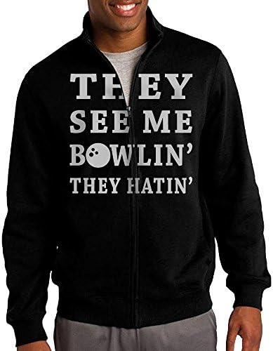 Men's Bowling Sport Solid Stand Collar Zipper Jacket Size L