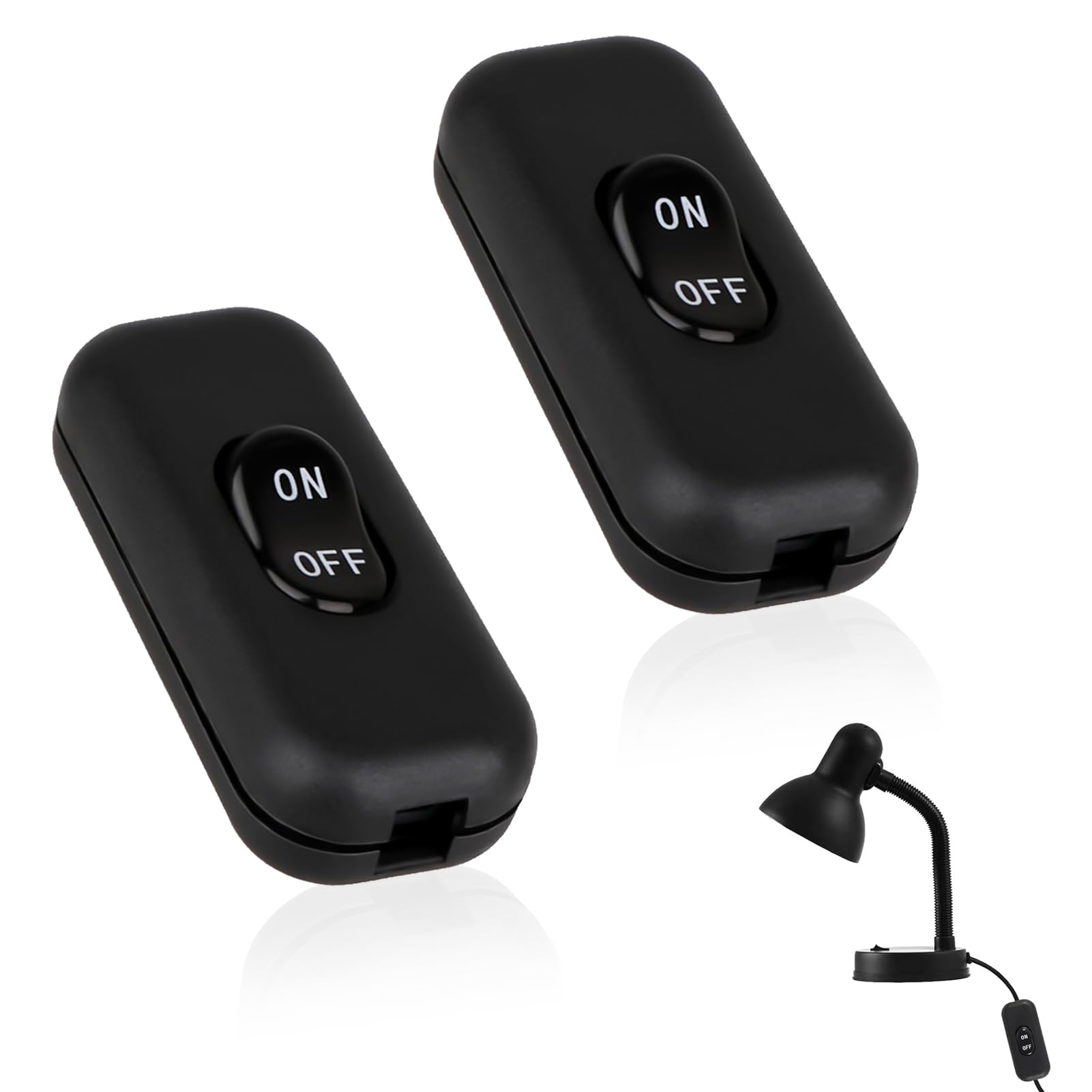 2 Pcs In-Line Torpedo Switch, 6A 250V On Off Electrical Wire Appliance, Black Cord Button for Lamp Light Bulb