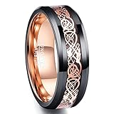 Nuncad Men's Tungsten Wedding Ring Beveled Edge Rose Gold Plated 8mm Celtic Dragon Polished Size 10